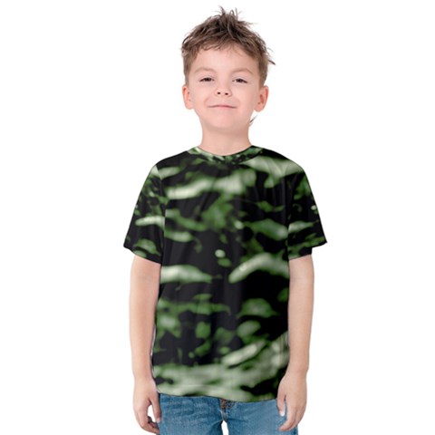 Green  Waves Abstract Series No5 Kids  Cotton Tee by DimitriosArt