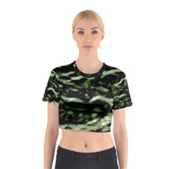 Green  Waves Abstract Series No5 Cotton Crop Top by DimitriosArt