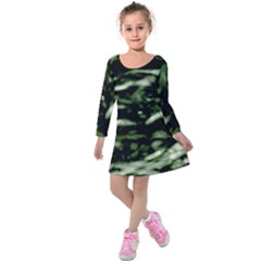 Green  Waves Abstract Series No5 Kids  Long Sleeve Velvet Dress by DimitriosArt