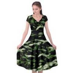 Green  Waves Abstract Series No5 Cap Sleeve Wrap Front Dress