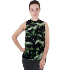 Green  Waves Abstract Series No5 Mock Neck Chiffon Sleeveless Top by DimitriosArt