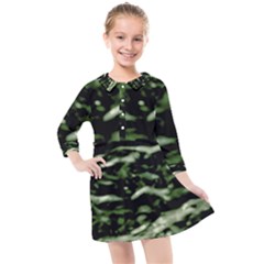 Green  Waves Abstract Series No5 Kids  Quarter Sleeve Shirt Dress by DimitriosArt