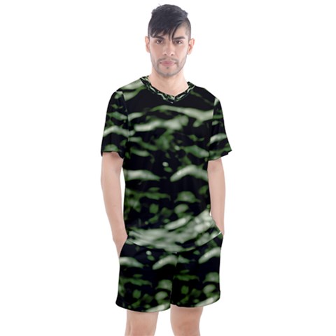 Green  Waves Abstract Series No5 Men s Mesh Tee And Shorts Set by DimitriosArt