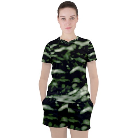 Green  Waves Abstract Series No5 Women s Tee And Shorts Set by DimitriosArt