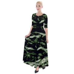 Green  Waves Abstract Series No5 Half Sleeves Maxi Dress by DimitriosArt