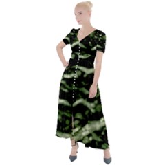 Green  Waves Abstract Series No5 Button Up Short Sleeve Maxi Dress by DimitriosArt