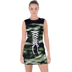 Green  Waves Abstract Series No5 Lace Up Front Bodycon Dress by DimitriosArt