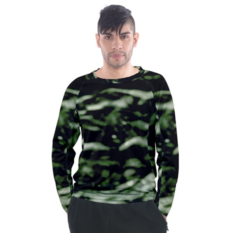 Green  Waves Abstract Series No5 Men s Long Sleeve Raglan Tee by DimitriosArt