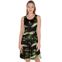 Green  Waves Abstract Series No5 Knee Length Skater Dress With Pockets by DimitriosArt