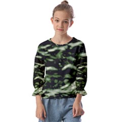 Green  Waves Abstract Series No5 Kids  Cuff Sleeve Top