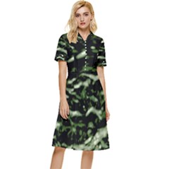 Green  Waves Abstract Series No5 Button Top Knee Length Dress by DimitriosArt