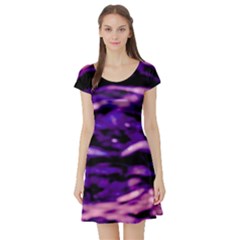 Purple  Waves Abstract Series No1 Short Sleeve Skater Dress by DimitriosArt