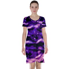 Purple  Waves Abstract Series No1 Short Sleeve Nightdress by DimitriosArt