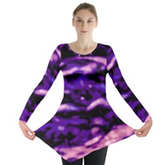 Purple  Waves Abstract Series No1 Long Sleeve Tunic  by DimitriosArt