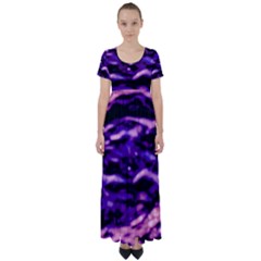 Purple  Waves Abstract Series No1 High Waist Short Sleeve Maxi Dress by DimitriosArt