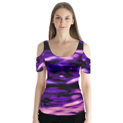 Purple  Waves Abstract Series No1 Butterfly Sleeve Cutout Tee  by DimitriosArt