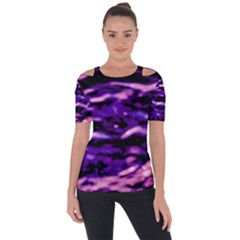 Purple  Waves Abstract Series No1 Shoulder Cut Out Short Sleeve Top by DimitriosArt