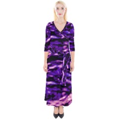 Purple  Waves Abstract Series No1 Quarter Sleeve Wrap Maxi Dress by DimitriosArt