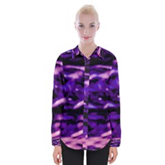 Purple  Waves Abstract Series No1 Womens Long Sleeve Shirt