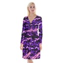 Purple  Waves Abstract Series No1 Long Sleeve Velvet Front Wrap Dress View1