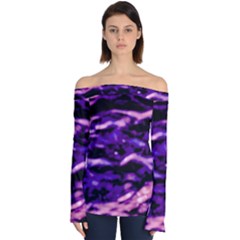 Purple  Waves Abstract Series No1 Off Shoulder Long Sleeve Top by DimitriosArt