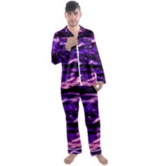 Purple  Waves Abstract Series No1 Men s Long Sleeve Satin Pajamas Set by DimitriosArt