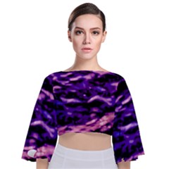 Purple  Waves Abstract Series No1 Tie Back Butterfly Sleeve Chiffon Top by DimitriosArt