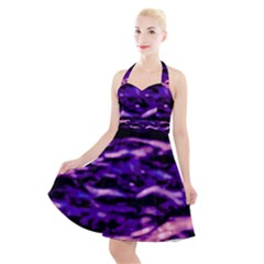 Purple  Waves Abstract Series No1 Halter Party Swing Dress  by DimitriosArt