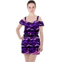 Purple  Waves Abstract Series No1 Ruffle Cut Out Chiffon Playsuit View1