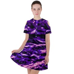 Purple  Waves Abstract Series No1 Short Sleeve Shoulder Cut Out Dress  by DimitriosArt