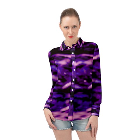 Purple  Waves Abstract Series No1 Long Sleeve Chiffon Shirt by DimitriosArt