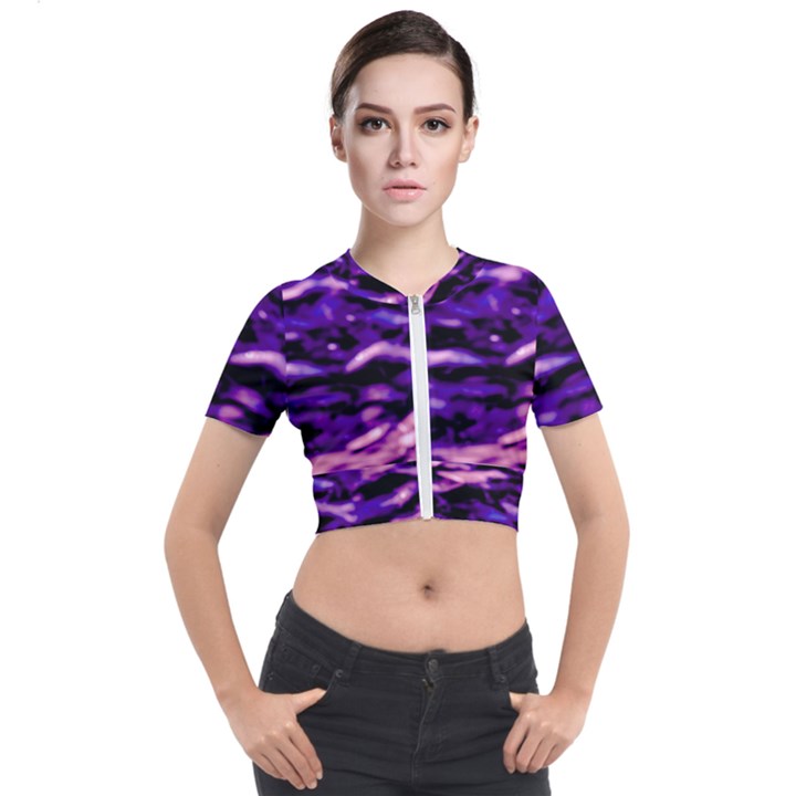 Purple  Waves Abstract Series No1 Short Sleeve Cropped Jacket