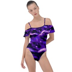 Purple  Waves Abstract Series No1 Frill Detail One Piece Swimsuit by DimitriosArt