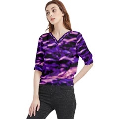 Purple  Waves Abstract Series No1 Quarter Sleeve Blouse