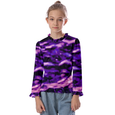 Purple  Waves Abstract Series No1 Kids  Frill Detail Tee by DimitriosArt