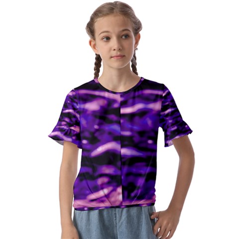 Purple  Waves Abstract Series No1 Kids  Cuff Sleeve Scrunch Bottom Tee by DimitriosArt