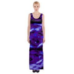 Purple  Waves Abstract Series No2 Thigh Split Maxi Dress by DimitriosArt