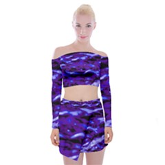 Purple  Waves Abstract Series No2 Off Shoulder Top With Mini Skirt Set by DimitriosArt