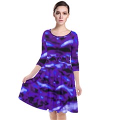 Purple  Waves Abstract Series No2 Quarter Sleeve Waist Band Dress by DimitriosArt