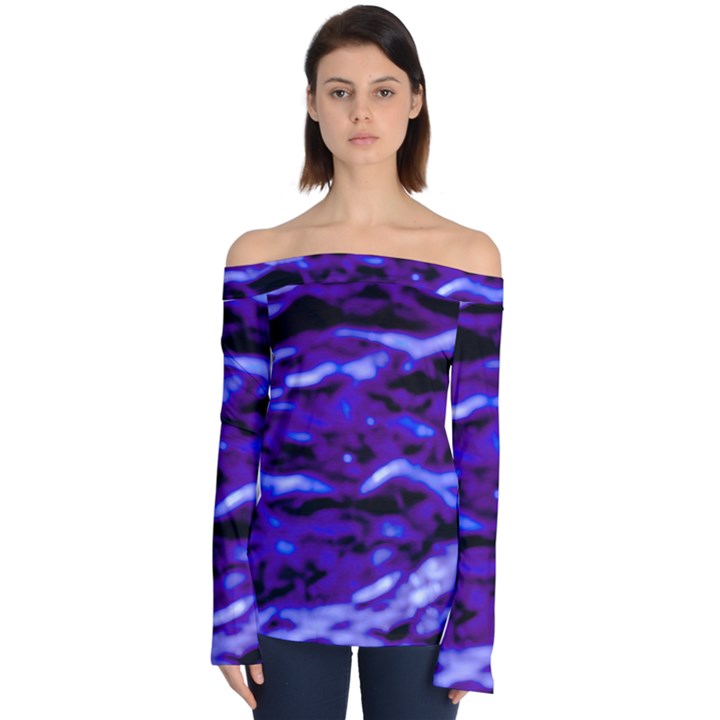 Purple  Waves Abstract Series No2 Off Shoulder Long Sleeve Top