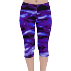 Purple  Waves Abstract Series No2 Velvet Capri Leggings  by DimitriosArt