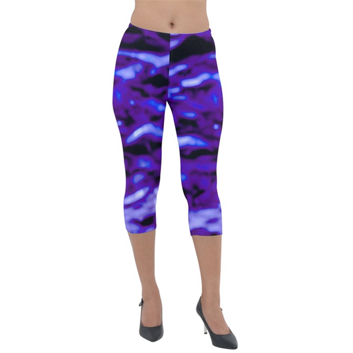 Purple  Waves Abstract Series No2 Lightweight Velour Capri Leggings 