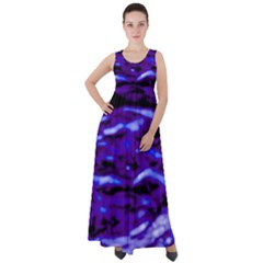 Purple  Waves Abstract Series No2 Empire Waist Velour Maxi Dress by DimitriosArt