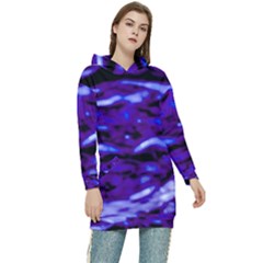 Purple  Waves Abstract Series No2 Women s Long Oversized Pullover Hoodie by DimitriosArt