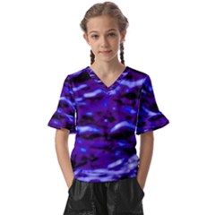 Purple  Waves Abstract Series No2 Kids  V-neck Horn Sleeve Blouse