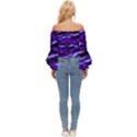 Purple  Waves Abstract Series No2 Off Shoulder Flutter Bell Sleeve Top View4