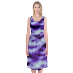 Purple  Waves Abstract Series No3 Midi Sleeveless Dress by DimitriosArt