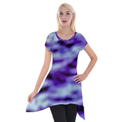 Purple  Waves Abstract Series No3 Short Sleeve Side Drop Tunic by DimitriosArt