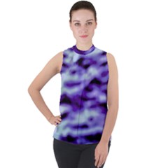 Purple  Waves Abstract Series No3 Mock Neck Chiffon Sleeveless Top