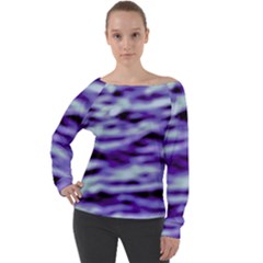 Purple  Waves Abstract Series No3 Off Shoulder Long Sleeve Velour Top by DimitriosArt